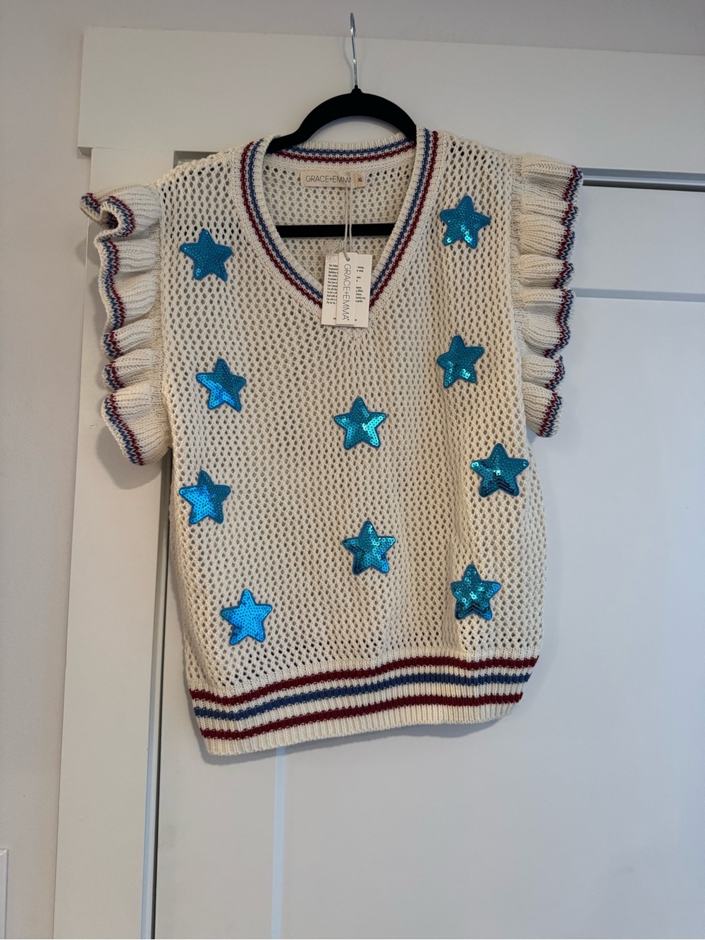Grace+Emme Cream Knit Girls Star Appliqué Sweater Top